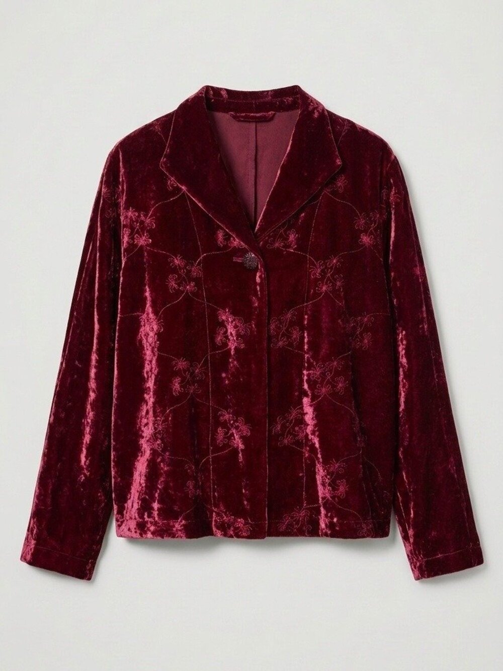 Vintage 90s Easy Spirit Embroidered Velvet Jacket L Burgundy Relaxed Formal